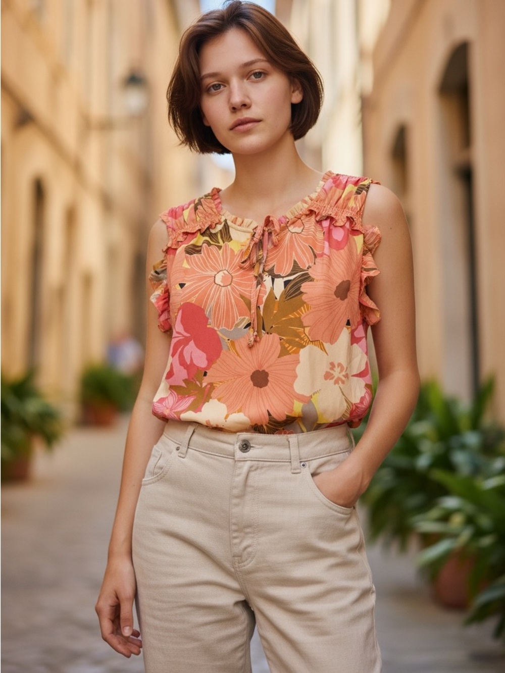 DR2 Floral Ruffle Sleeve Blouse – Size Large – EUC